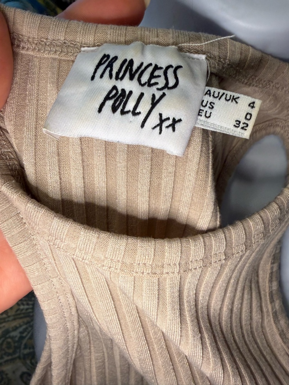 Princess Polly Beige Ribbed High Neck Crop Tank - Picture 4 of 4